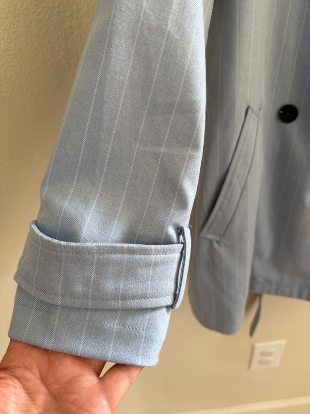 Bagatelle Light Blue Pinstripe Trench Coat-NWT - Picture 4 of 11